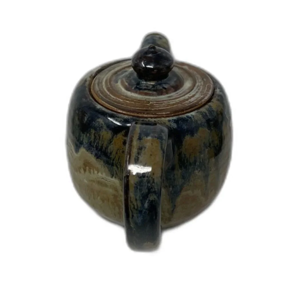 Studio ART Pottery Stoneware TEAPOT Large Handle Brown Drip GLAZE Handmad Signed